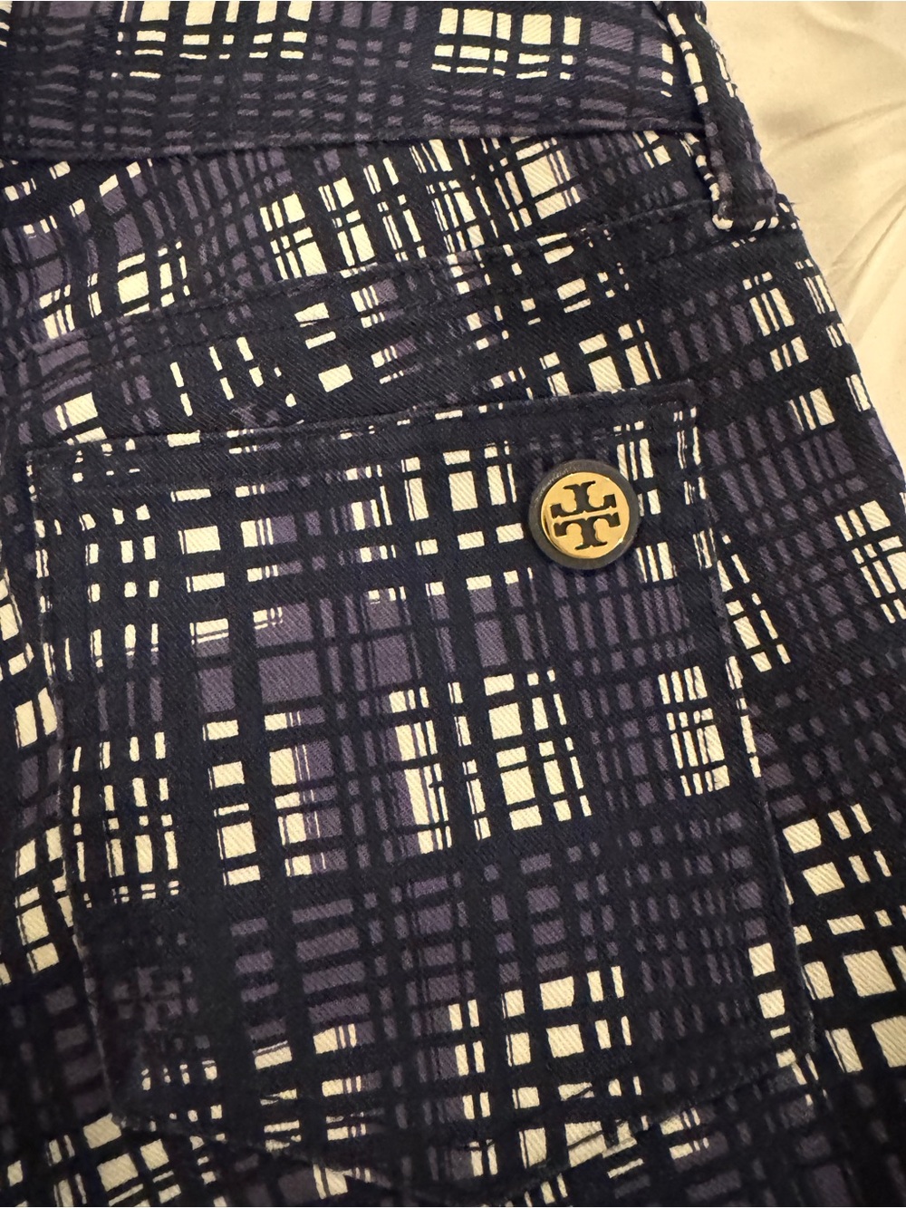 Tory Burch Conner Tab Front Skinny Pants Size 25 Navy Plaid - Picture 5 of 12